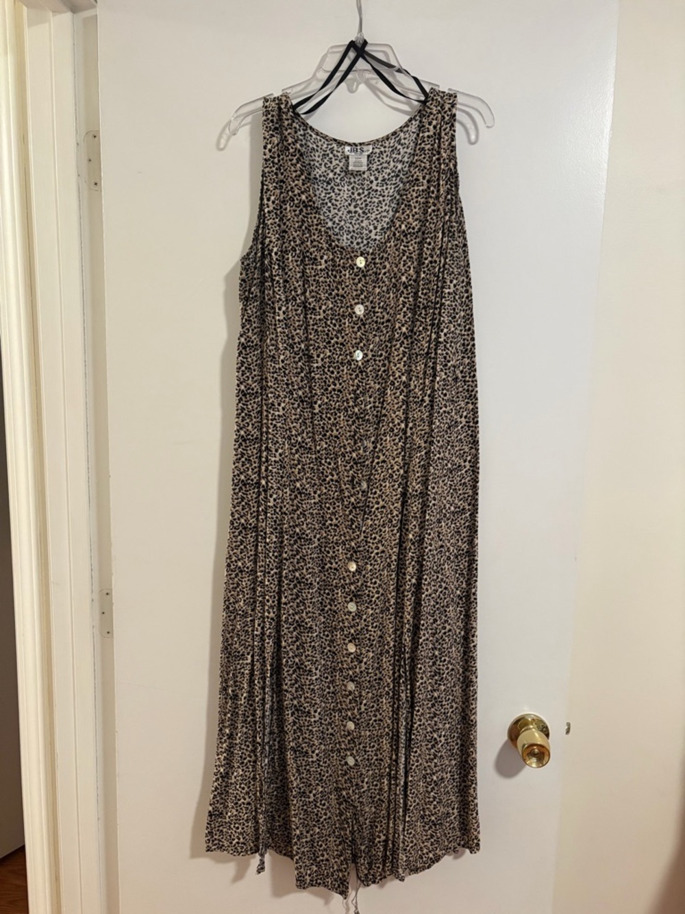 Sleeveless Leopard Print Button-Front Midi Dress - Brown